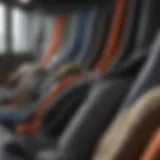 Different types of automotive fabrics displayed in a showroom