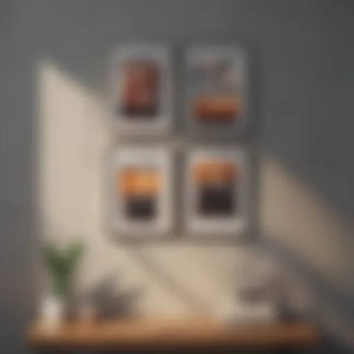 Abstract geometric artwork hanging on wall