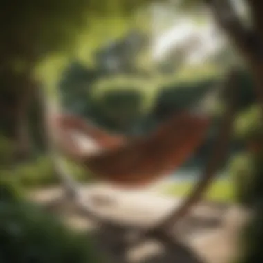 Relaxation Oasis: Hammock Made of Affordable Outdoor Fabric Outdoor fabric hammock in a lush garden setting