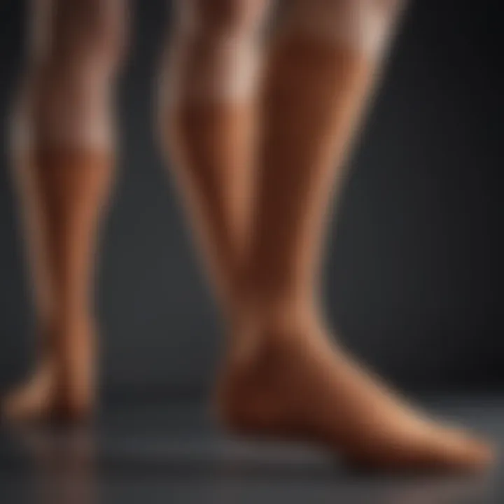 A close-up of the materials used in compression socks highlighting copper fibers