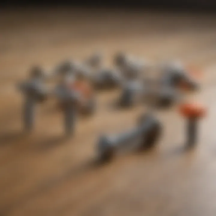 A close-up view of various types of subfloor screws showcasing different materials and designs.