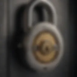 A close-up view of a high-security padlock showcasing its intricate locking mechanism.