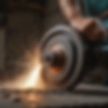 Angle grinder with masonry wheel in action