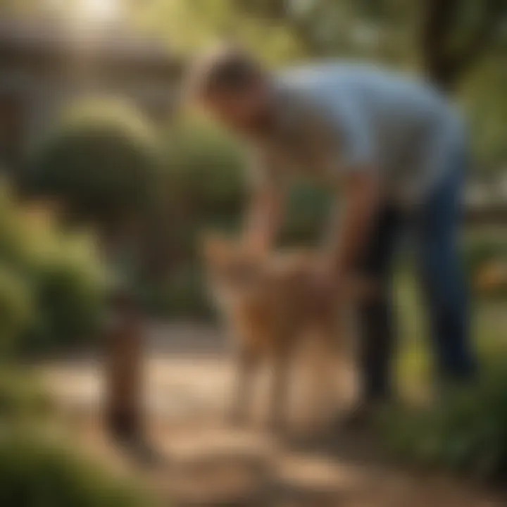 Person applying Tomcat deer repellent in garden