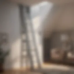 A stylish attic access door ladder showcasing its design and functionality.