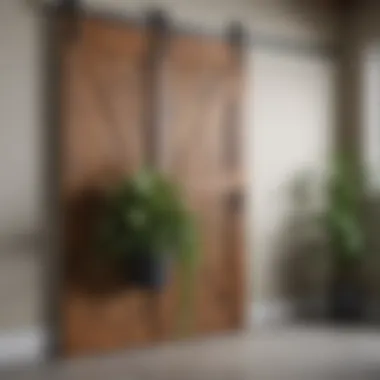 Nature-Inspired Decor Element Barn Door Floor Bracket as Unique Hanging Plant Holder