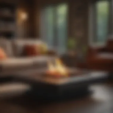 Cozy Indoor Fire Table Setting Cozy indoor setting featuring a stylish fire table