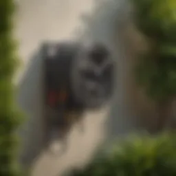 A sleek and modern wall-mounted hose organizer against a lush garden backdrop