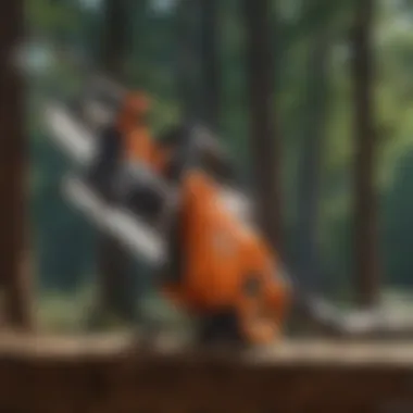 User-friendly electric pole saw with safety features highlighted