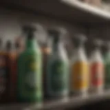 Variety of weed killer spray bottles on a shelf