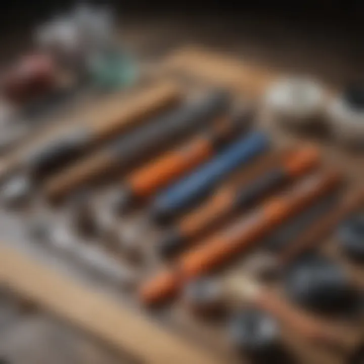 A well-organized toolkit that includes various caulking tools and maintenance supplies.