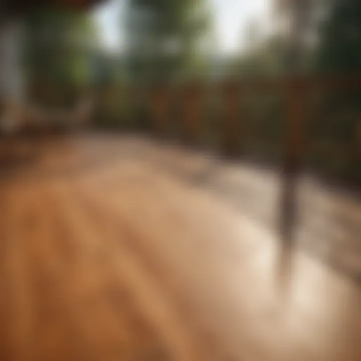 Deck adorned with cedar tone semi-transparent stain against a scenic backdrop