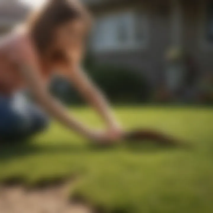 Woman applying Scotts Centipede Fertilizer to lawn