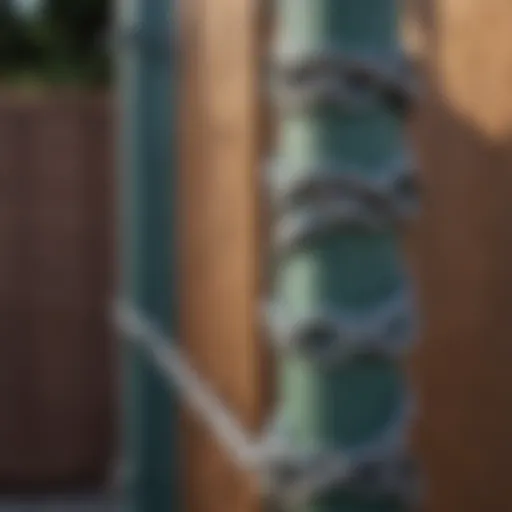A close-up of a chain link fence post with a fresh coat of paint