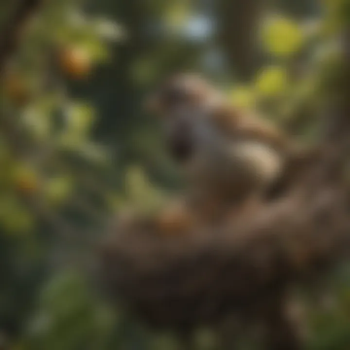 Charming Sparrow building a nest in a tree