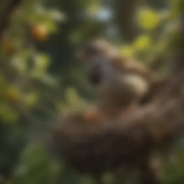 Nesting Beauty: The Charming Sparrow Charming Sparrow building a nest in a tree