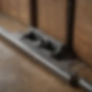 Close-up of bypass barn door floor guide mechanism