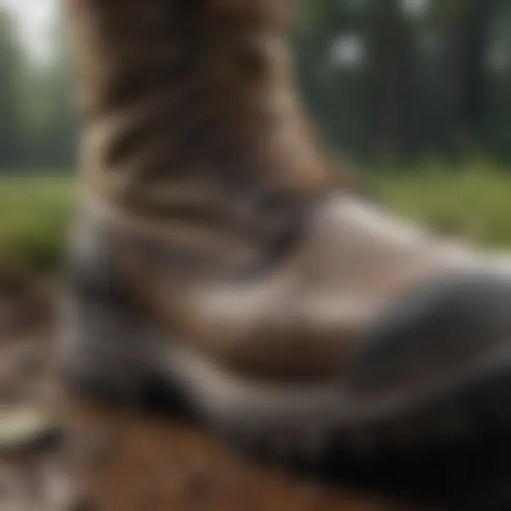 Close-up of hunting muck boots tread design