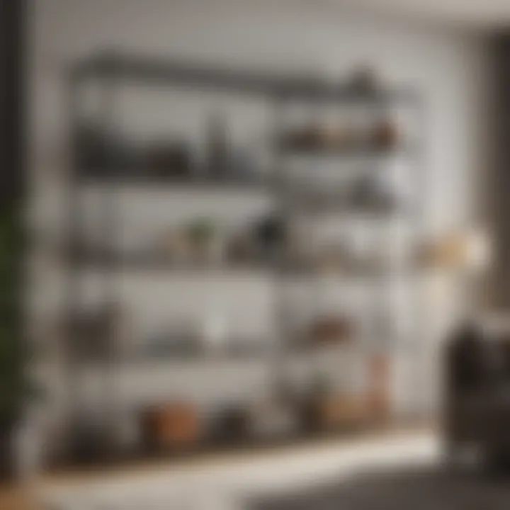 Stylish wire shelving in a contemporary living room