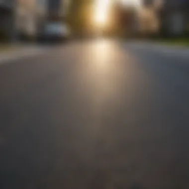 A side-by-side comparison of macadam and asphalt driveways in a residential setting