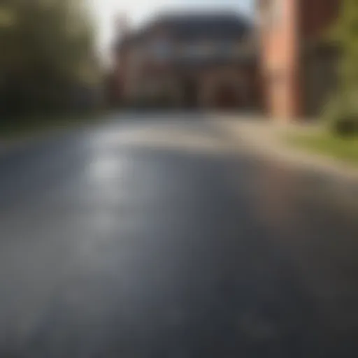 A macadam driveway showcasing its layered structure and gravel composition