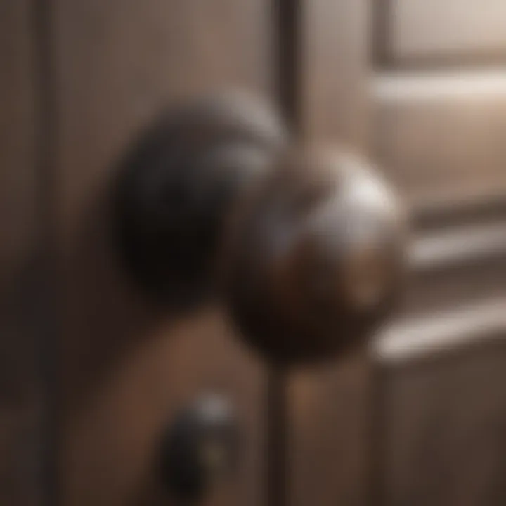 Security features of an oil rubbed bronze handle set emphasized through visual elements