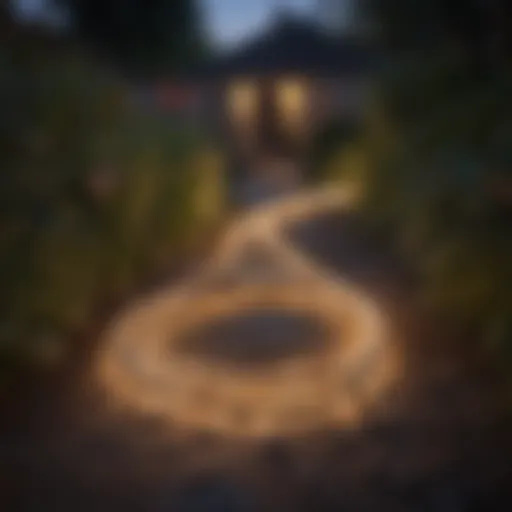 A vibrant solar rope light illuminating a garden pathway at night