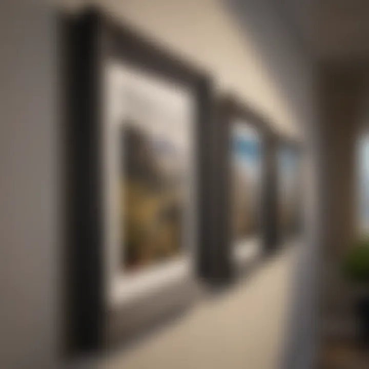 Close-up of Command hooks holding a framed artwork