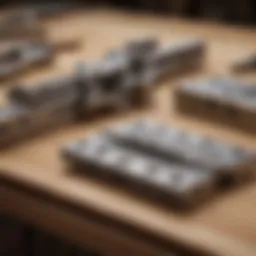 Collection of door hinge tools displayed on a workbench