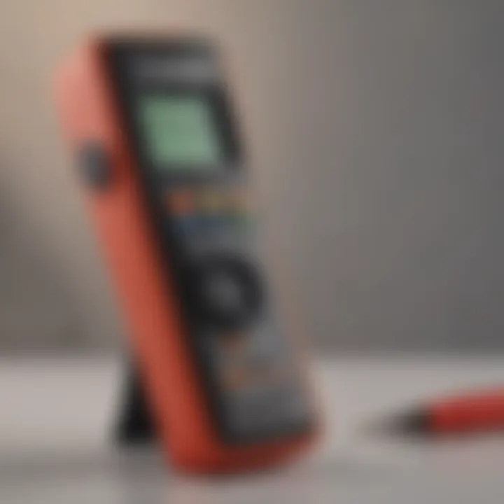 A close-up of a compact GB voltage tester for portable use
