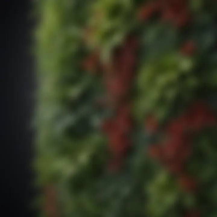 Close-up view of diverse plants selected for a living wall, highlighting variety and texture.