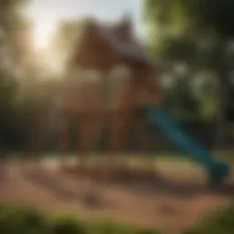 A beautifully designed wooden playground set in a natural setting