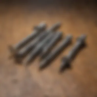 Types of Exterior Deck Screws A close-up view of various types of exterior deck screws arranged on a wooden surface