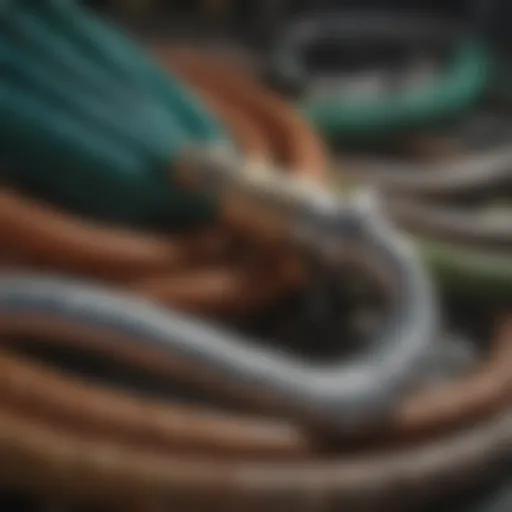 Diverse garden hose fittings arranged for selection