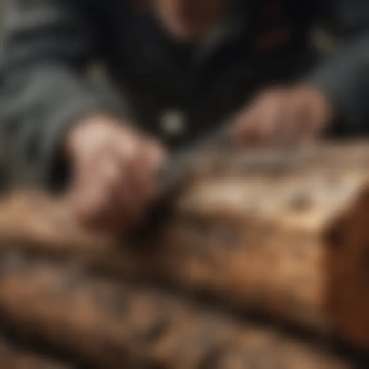 A close-up of a technician inspecting a log chain for wear and potential issues.