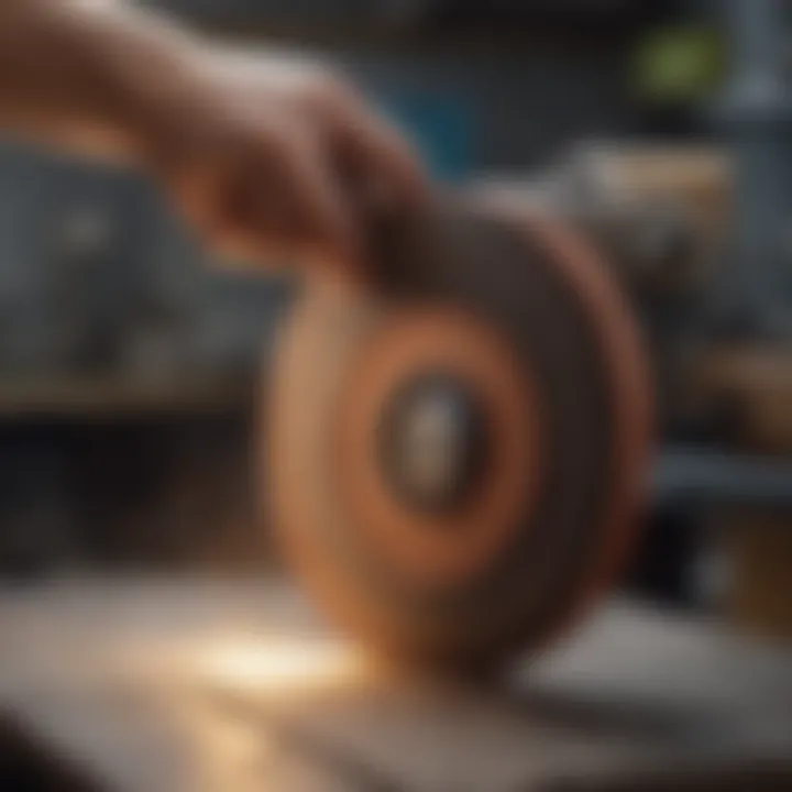 Grinder in action with sanding disc