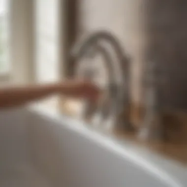 Illustration of finishing touches on a newly installed tub faucet