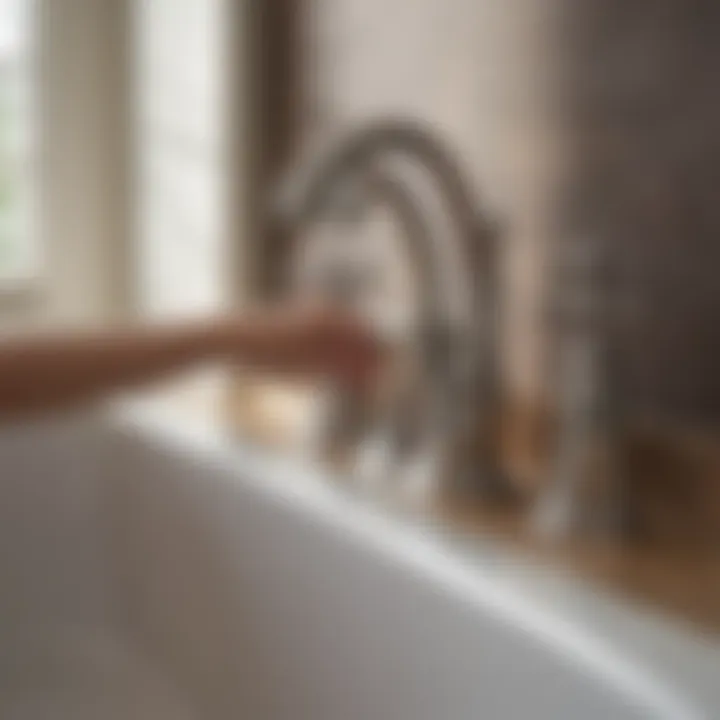 Illustration of finishing touches on a newly installed tub faucet