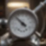 Detailed view of a Mirro pressure canner lid showcasing the pressure gauge.