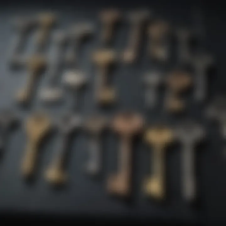 A collection of unique house keys displayed creatively