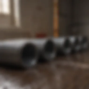 Installation of corrugated drain pipes in action