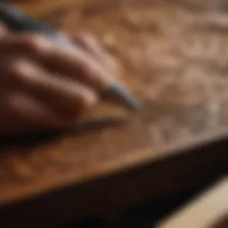 Craftsman using Dremel tool on intricate wood carving