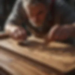 Craftsman working on intricate wooden furniture