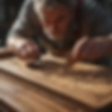 Craftsman working on intricate wooden furniture