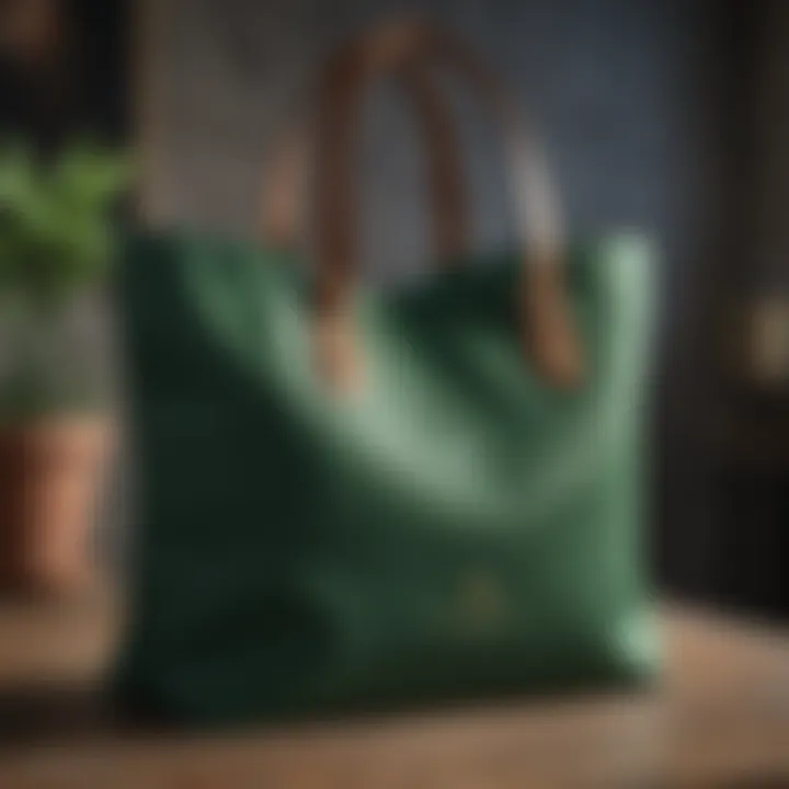 Personalized Elegance in Green Fabric Art Customized fabric tote bag with green paint