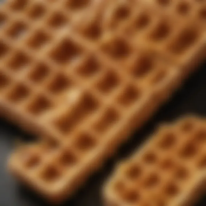Close-up view of perfectly cooked honeycomb waffles using the Dash maker