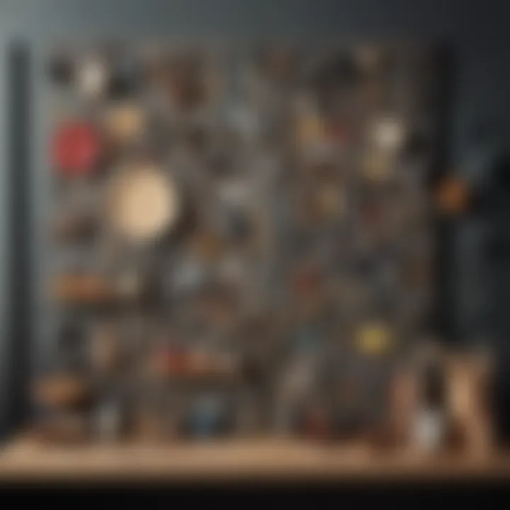 Stylish pegboard showcasing a variety of craft supplies elegantly organized