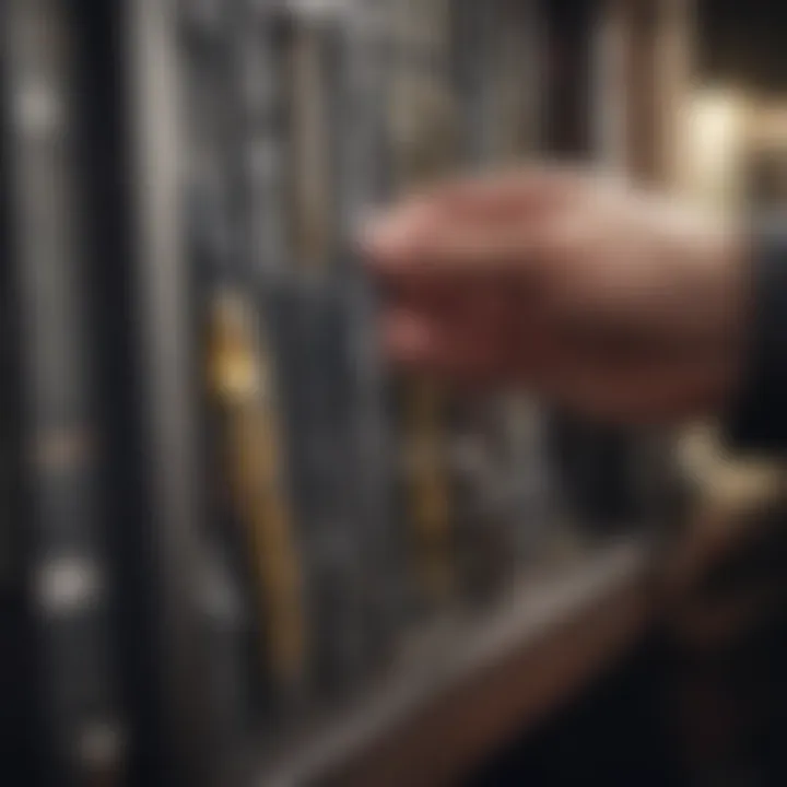 An individual selecting a Leatherman tool from a display