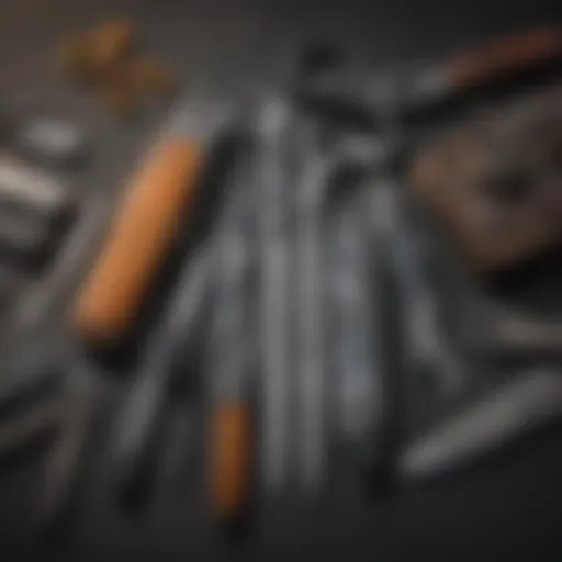A variety of Leatherman tools displayed on a rugged surface