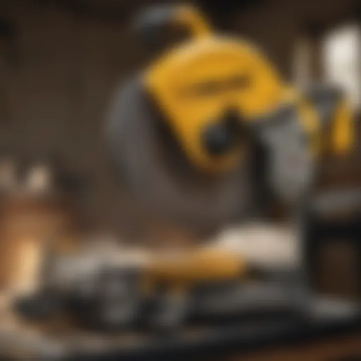 Close-up of the technical specifications of the Dewalt Miter Saw